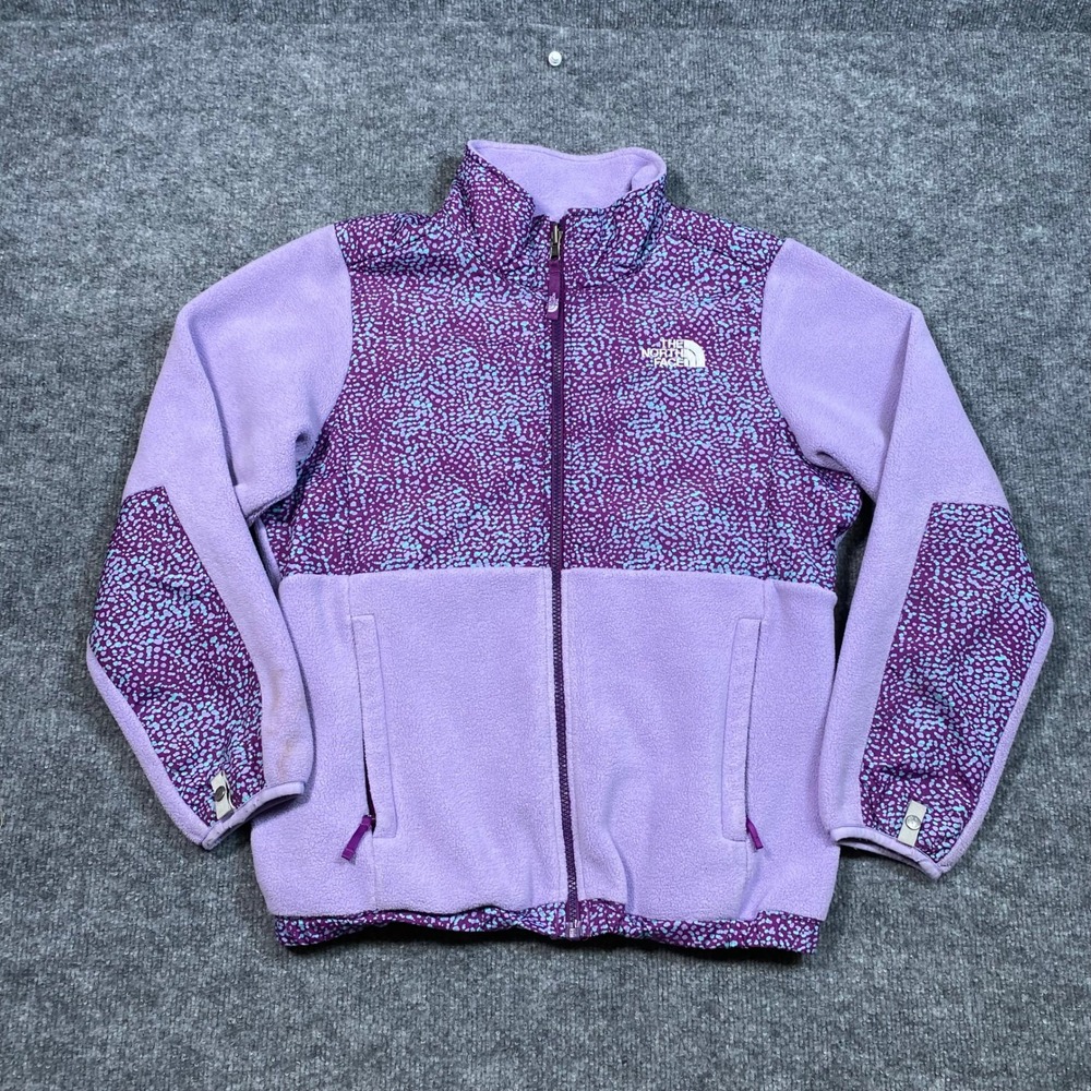 The North Face Girls Purple Dotted Fleece Full Zip Jacket Size Large 14/16